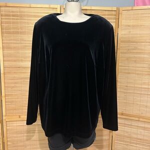 Cynthia Howie vintage black velvet long sleeve top blouse button back 16W